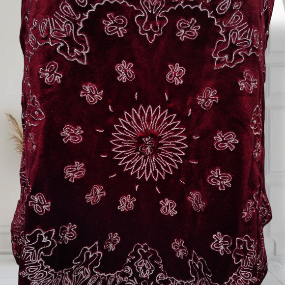 Free People Velvet Bandana Bling Halter Top Size M Maroon Hanky Hem Western - Picture 3 of 13